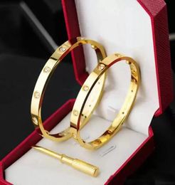 Red Box Luxury Bracelet Bangles for Woman Man Screw Screwdriver Titanium Steel Gold lover Silver 4 CZ Diamond Charm Women men jewe9735307