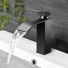 Bathroom Sink Faucets 1pcs Waterfall Basin Faucet Black Brass Bath Cold Water Mixer Vanity Tap Deck Mounted Washbasin Taps