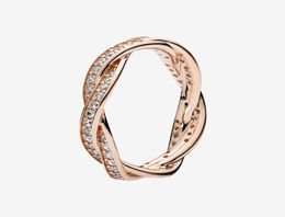 Rose gold plated Sparkling Twisted Lines Ring Women Mens Couples Jewelry for Real Silver CZ diamond Rings with Original box3742714