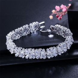 New Arrival Luxury Jewelry Mona Lisa Bangle 18K WhiteRose Gold Fill T Princess Cut White Clear Topaz CZ Diamond Women Wedding Bra6651742