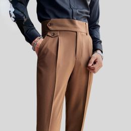 Men's Suits Men Straight Casual Pants 2023 Summer Korean Style Baggy Personality Slit Ankle Length Blazer Trousers Male Streetwear H15