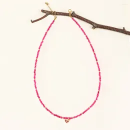 Pendant Necklaces ZMZY Chic Design Short Natural Stone Necklace Heart Crystal Retro Ethnic Pink Red Jewelry Women Femme