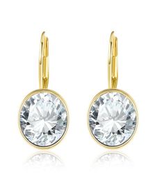 Gold Colour Bella Earrings For Women White Crystal From Austria Fashion Stud Earrings Wedding Party Jewellery Gift6966165