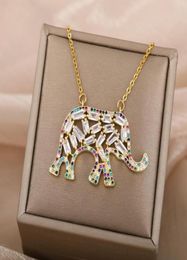 Pendant Necklaces Cubic Zirconia Elephant Necklace For Women Retro Boho Animal Zircon Couple Aesthetic Jewerly Collares3630877