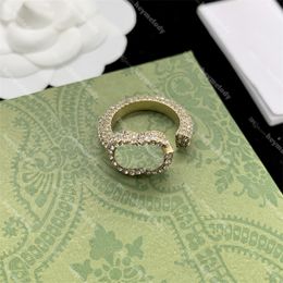 Full Diamond Designer Rings Crystal Letter Ring Double Letter Rings Rhinestone Ring Jewellery With Box