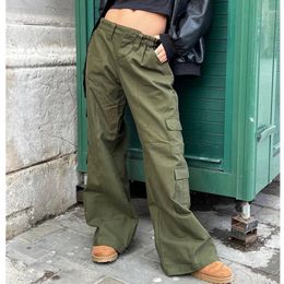 Women's Pants Musuos Women Vintage Cargo Palazzo Low Waist Loose Baggy Trousers With Multiple Pocket Streetwear Solid Color