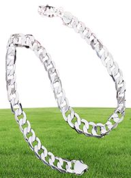 BAYTTLING 925 Silver 18 20 22 24 26 28 30 inches 12MM Flat Full Sideways Cuba Chain Necklace For Women Men Fashion Jewellery Gifts254637753