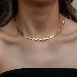 Fine Jewellery Necklace Gold Plated Fashion Stainless Steel Double Layer Twisted Herringbone Snake Chain Necklace for Women