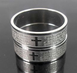 25pcs Etched Silver Mens English Lord039s prayer stainless steel Cross rings Religious Rings Men039s Gift Whole Jewellery 4934357
