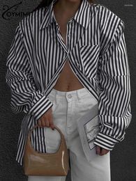 Women's Blouses Oymimi Fashion Black Striped Print Women Shirts Elegant Long Sleeve Single Breasted Casual Pockets Lapel Female
