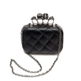 Whole- new vintage Skull purse Black Skull Knuckle Rings Handbag Clutch Evening Bag The chain inclined shoulder bag350M