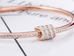 18K Rose Gold Plated Love Korean Style Bangle Titanium Steel Diamond Bracelet Open Crystal Jewelry8010403