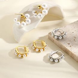 Hoop Earrings Light Luxury Geometric High-Grade Artificial Pearl Ear Studs U-Shaped Plastic Beads Clip Female Accessories