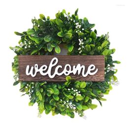 Decorative Flowers Welcome Sign Artificial Eucalyptus Wreath For Front Door Porch Wall Green Leaves Hanging Farmhouse Decor