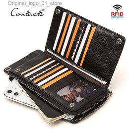 Money Clips CONTACT'S Genuine Leather Men Wallets Casual Long Purse Male with Phone Pouch Multi-function Card Holder Wallet Passport Cover Q231213