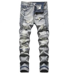 Men's Jeans Ripped Trendy Embroidered Denim Pants Nostalgic Personalized Fashion Plus Size Brand Light Blue 231213