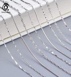 Chains ORSA JEWELS Real 925 Silver Necklaces Basic Link Chain 40-60cm Box Twisted Neck Women Men Necklace Dropship OSC1812589453