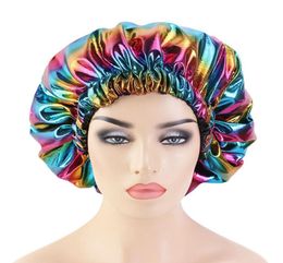 Colorful Women Satin Night Sleep Cap Hair Bonnet Hat Silk Head Cover Wide Elastic Band5185511