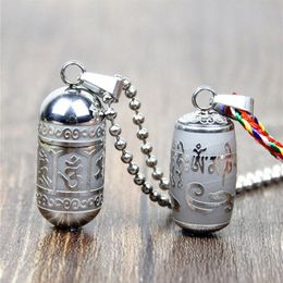 Stainless Om Mani Padme Hum Openable Pendant Locket Prayer Wheel Necklace Women Men Buddhism Party Mantra Ashes Box Urn Bottle Jew223r
