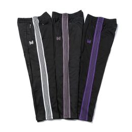 NEEDLES 3 Colours Fashion Sweatpants Butterfly Embroidered Side Stripe Men Long Pants Drawstring Pants