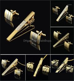 Gold Tie Clip And Cufflink Set For Men Classic Metre Clips Cufflinks Sets Copper Bar Golden Collar Pin Jewelry1 Drop Delivery 20212947882