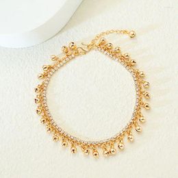 Anklets 2023 Style Custom Adjustable Zirconia Tassel Anklet 24K Gold Plated Small Bell Women's Accessories Fashion