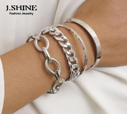 Charm Bracelets JShine 4PcsSet Vintage Thick Iron Cuban Link Chain Set For Women Stacked Fashion Bracelet Bangles Punk Hand Jewel2552030