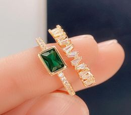 Fashion Simple 2ROWS Green Cubic Zirconia Gold Filled Party Promise Finger Rings for Women Wedding Bridal Engagement Jewelry Lover7614592