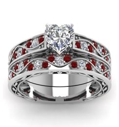 Delicate Heartshaped Diamond Wedding Ring 925 Sterling Silver Ruby Bridal Ring Set Wedding Ring Anniversary Commitment Jewelry Si3929483