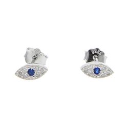 Whole cute evil eye stud earring for girl women 925 sterling silver sweet design tiny small stud eye paved white blue cz8236536