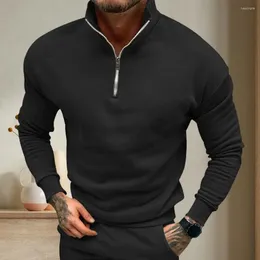 Men's Hoodies Zip Half-open Neckline Sweater Stylish Winter Pullover Warm Stand Collar Slim Fit Soft Elastic Cuffs For Comfort Men