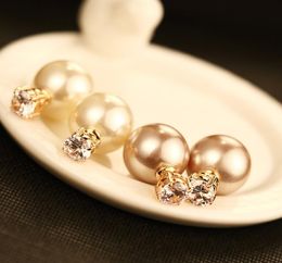 Classic brand style ins fashion earrings double sided super glittering zircon diamond crystal pearl stud earrings for woman white 7425639