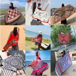 Women's Swimwear 13Styles 90x180cm Print Long Linen Beach Travel Suncare Dress Sarong Wrap Shawl Scarf Women Brazilian Swimsuit Bathing