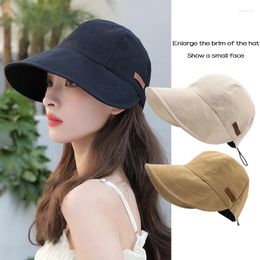 Berets Korean Women Bucket Hat Summer Adjustable Female Sun Portable Solid Color Wide Brim Lady Fisherman Caps Visors