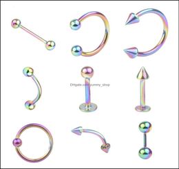 Navel Bell Button Rings Body Jewellery 45Pcs Puncture Mixed Set Basic Piercing Stainless Steel Tongue Nails Lip Eyebrow Stud Belly B5754044