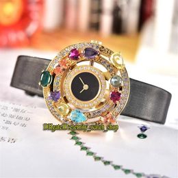 High Quality High Jewellery Astrale 102011 AEP36D2CWL Black Dial Swiss Quartz Womens Watch Gold Diamond Bezel Leather Strap Lady Wat299d