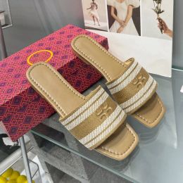 Designer Slippers Jacquard Slipper Double Letter Slides Women Shoes Fashion Embroidered Sandals Summer Cotton Sandal Beach Rubber Slide
