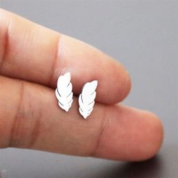 Everfast New Small Leather Stainless Steel Earrings Featured Leaf Stud Earrings Fashion Ear Jewellery Gift For Women Girls Men T117307Y