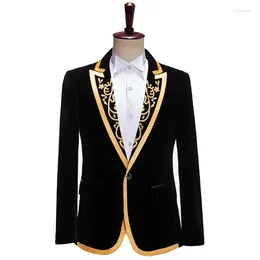 Men's Suits Blazers Flat Velvet Computer Embroidered Edge Lapel Black Suit Stage Performance Host Anchor Top Blazer For Men