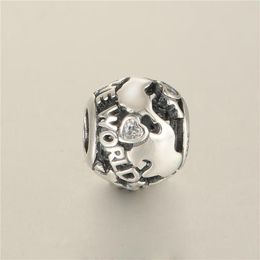 REAL 925 Sterling Silver Around the World charms beads Fit for style Bracelet Women Fashion Jewelry264W