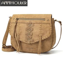 Evening Bags Annmouler Designer Women Handbag Purse Pu Leather Shoulder Bag Flower Crossbody Bag Small Ladies Messenger Bag Brown Lace 231213