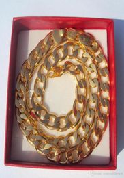 Amberta Stamp 925 Yellow Solid 24k Gold GF Link Chain Mens Curb Cuban Necklace 60010mm Italy2058796