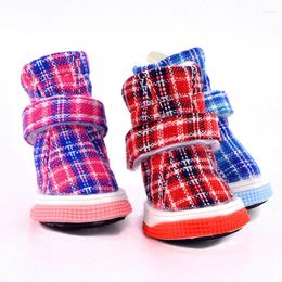 Dog Apparel Plaid Shoes Winter Autumn Pet Snow Warm Boots 4pcs/Set Puppies Breeds Cats Footwear Accessories For Small Animals Yorkov