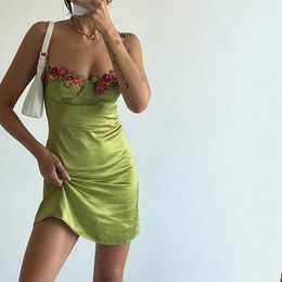 Casual Dresses French Romantic Flower Low-Cut Suspender Dress Sexy Backless Slim-Fit Nightclub Short Evening Women