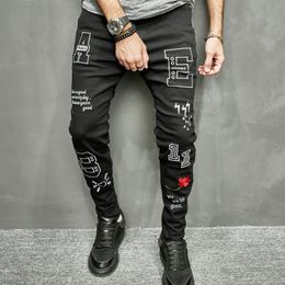 Men's Jeans Spring Men Stylish Printed Skinny Trousers High Street Hip hop Embroidery Male Slim Casual Denim Pants 231213