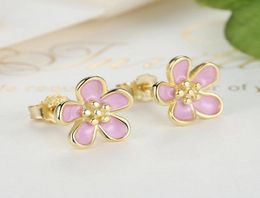 Wholesale-Pink Sakura Ring Luxury Designer Jewellery for with original box plated 18K gold high quality ladies earrings holiday gift5632178