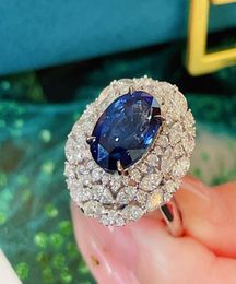 Choucong Brand Wedding Rings Ins Top Sell Luxury Jewellery 925 Sterling Silver Oval Cut Blue Sapphire CZ Diamond Gemstones Women Ope3449429