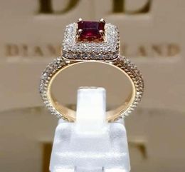 Luxury Women039s 18K Gold 925 Sterling Silver Diamond Ring Natural Ruby Jewelry Anniversary Gift Engagement Bridal Wedding Ba3557560