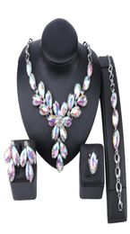 Fashion AB Gem Crystal Choker Necklace For Woman Statement Necklaces Earring Bracelet Ring Collar Boho Jewelry Sets4019275