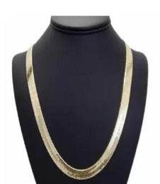 Mens Flat Herringbone Chain 14K Gold Plated 9mm 24quot Necklace3217724